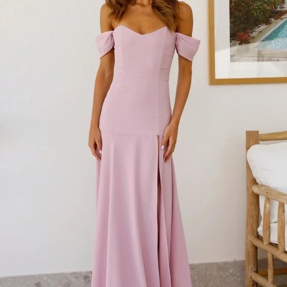 Hello Molly Elegant Off-Shoulder Pink Maxi Dress